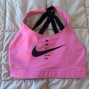 Nike Women's Vibrant Pink Sports Bra with Black Accents